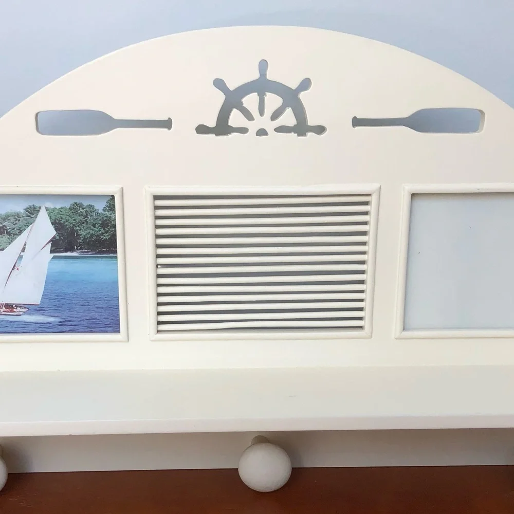 NEW Nautical Coastal Wall Shelf With Pegs & Photo Slots